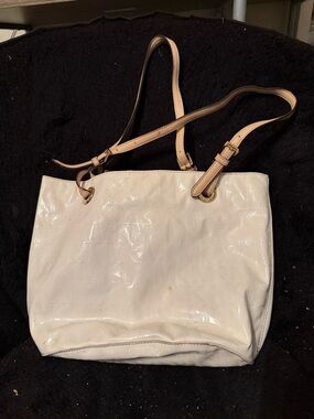 Michael Kors Glossy White Tote with Tan Adjustable Straps